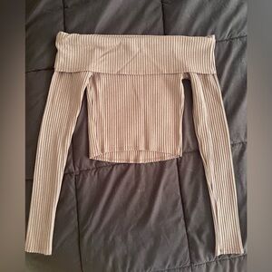 Off-Shoulder Ribbed Long Sleeve Top